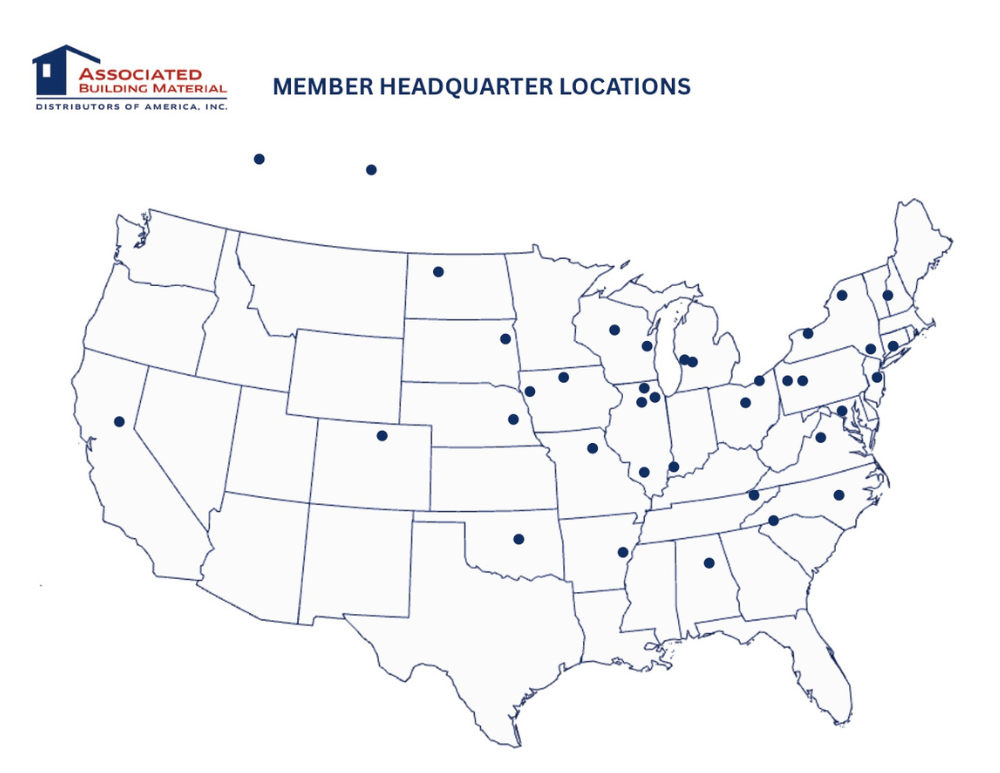 US map showing member headquarters locations