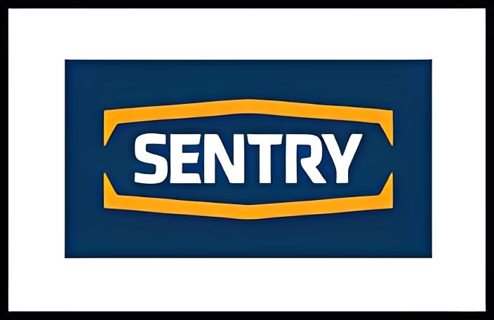 Sentry brand logo on a blue background.