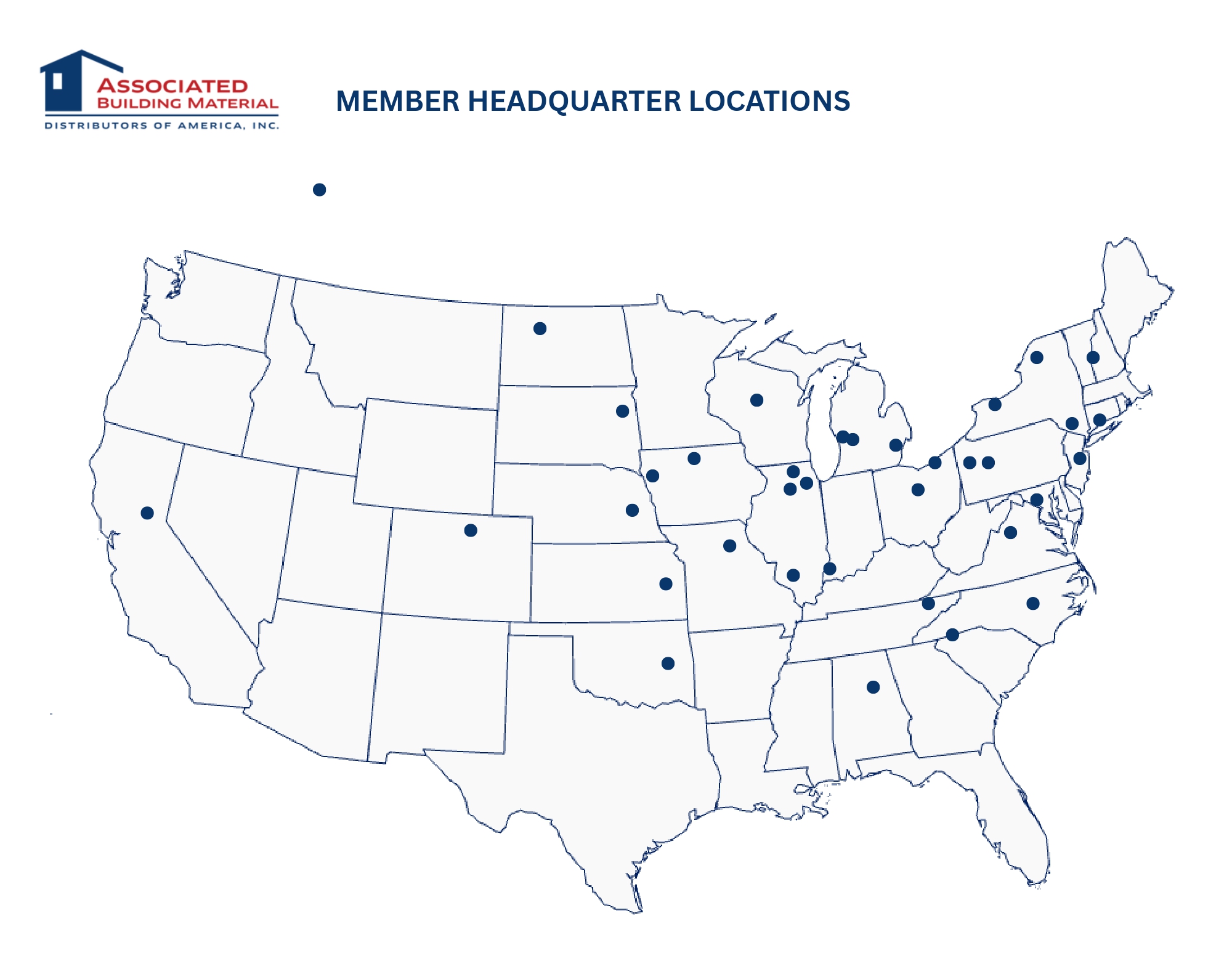 U.S. map highlighting member headquarters locations.